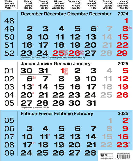 CALENDARI 3-Monats-Wandkalender     2025