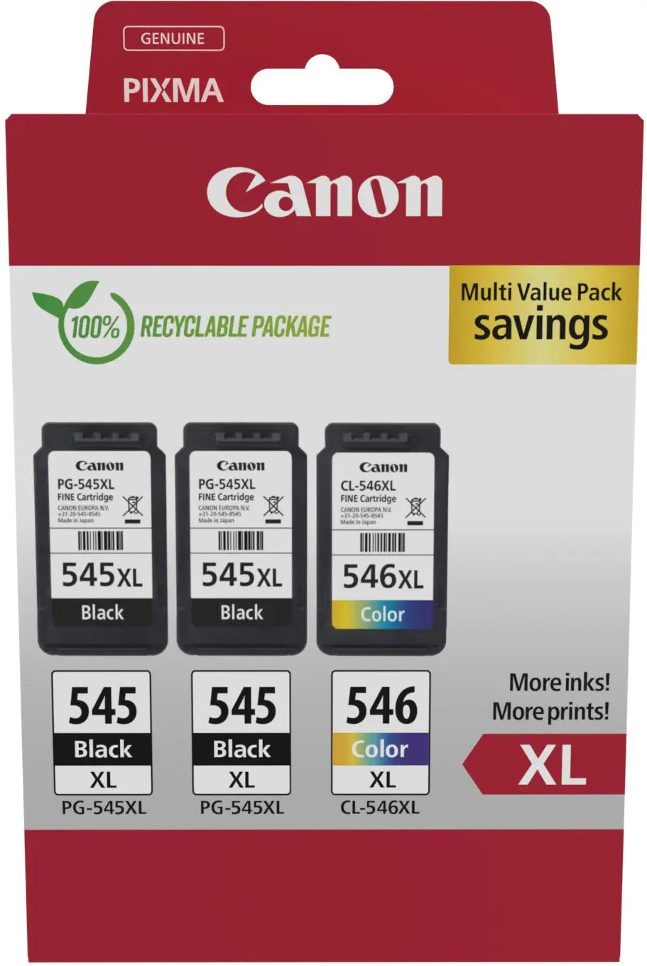 CANON Multipack Tinte XL schw/color PGCL545/6 Pixma iP2850 2xBKXL & 1xCMYXL Idealshop