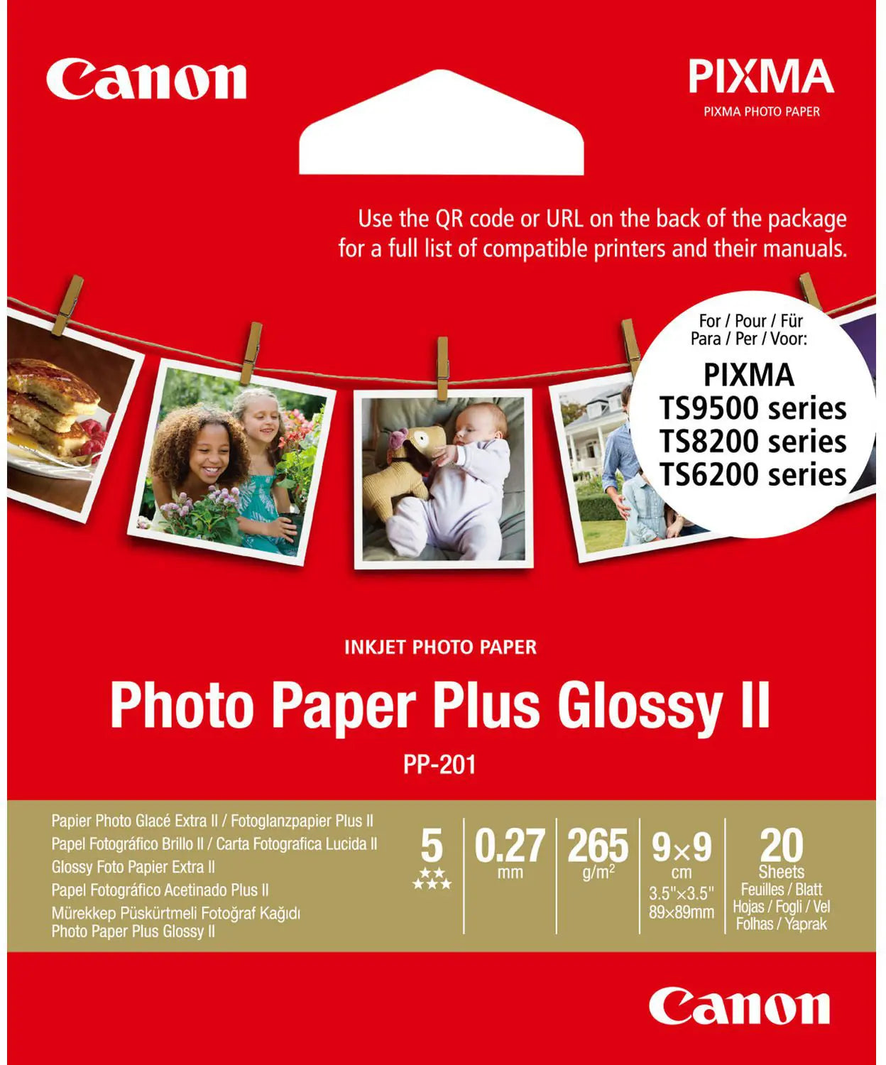 CANON Photo Paper Plus 265g 9x9cm PP201 9x9 InkJet glossy II 20 Blatt Idealshop