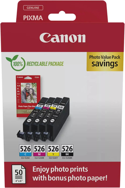 CANON Photo Value Pack CMYBK CLI-526PVP iP 4850 4x9ml,50 Bl. 10x15cm Idealshop