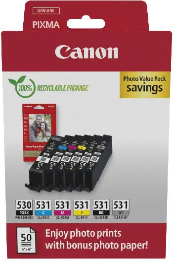 CANON Photo Value Pack CMYBKGY PGCL530/1 PIXMA TS8750/51 PP-201 50Bl. Idealshop
