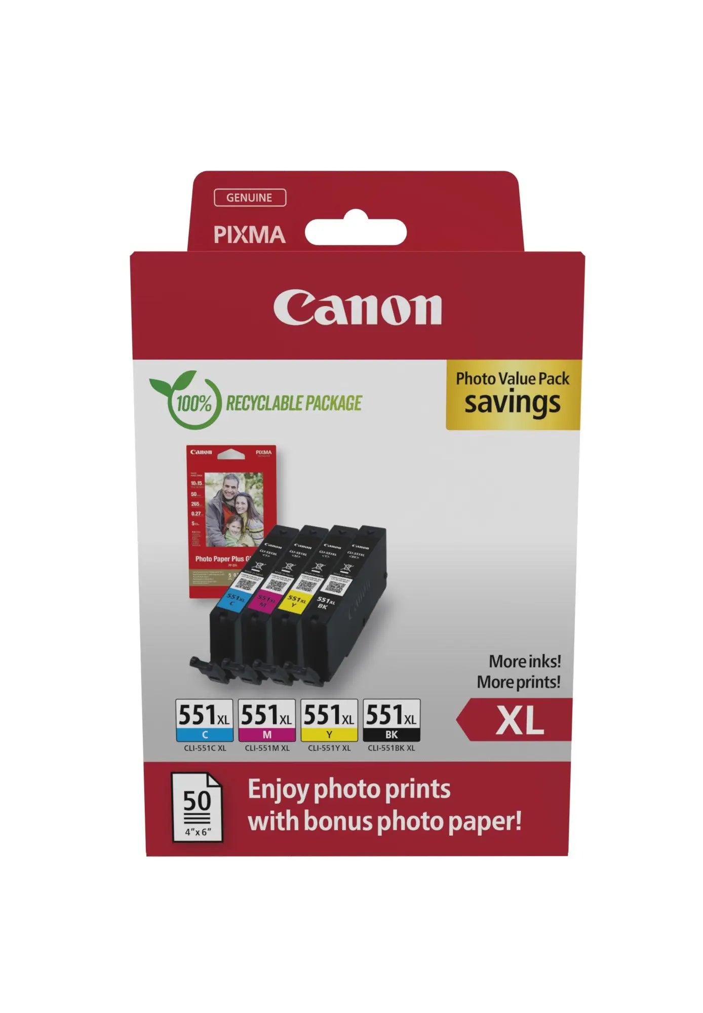 CANON Photo Value Pack XL BKCMY CLI-551BKCMY PIXMA iP7250 PP-201 50Bl. Idealshop