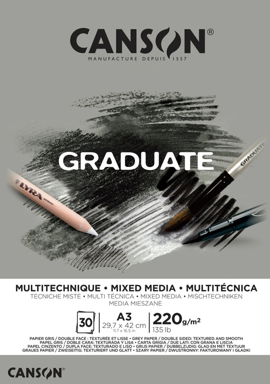 CANSON Graduate Mixed Media A3 400110372 20 Blatt, grau, 220g Idealshop