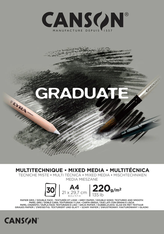 CANSON Graduate Mixed Media A4 400110371 20 Blatt, grau, 220g Idealshop