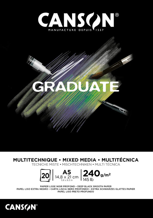 CANSON Graduate Mixed Media A5 31250P019 20 Blatt, schwarz, 240g Idealshop