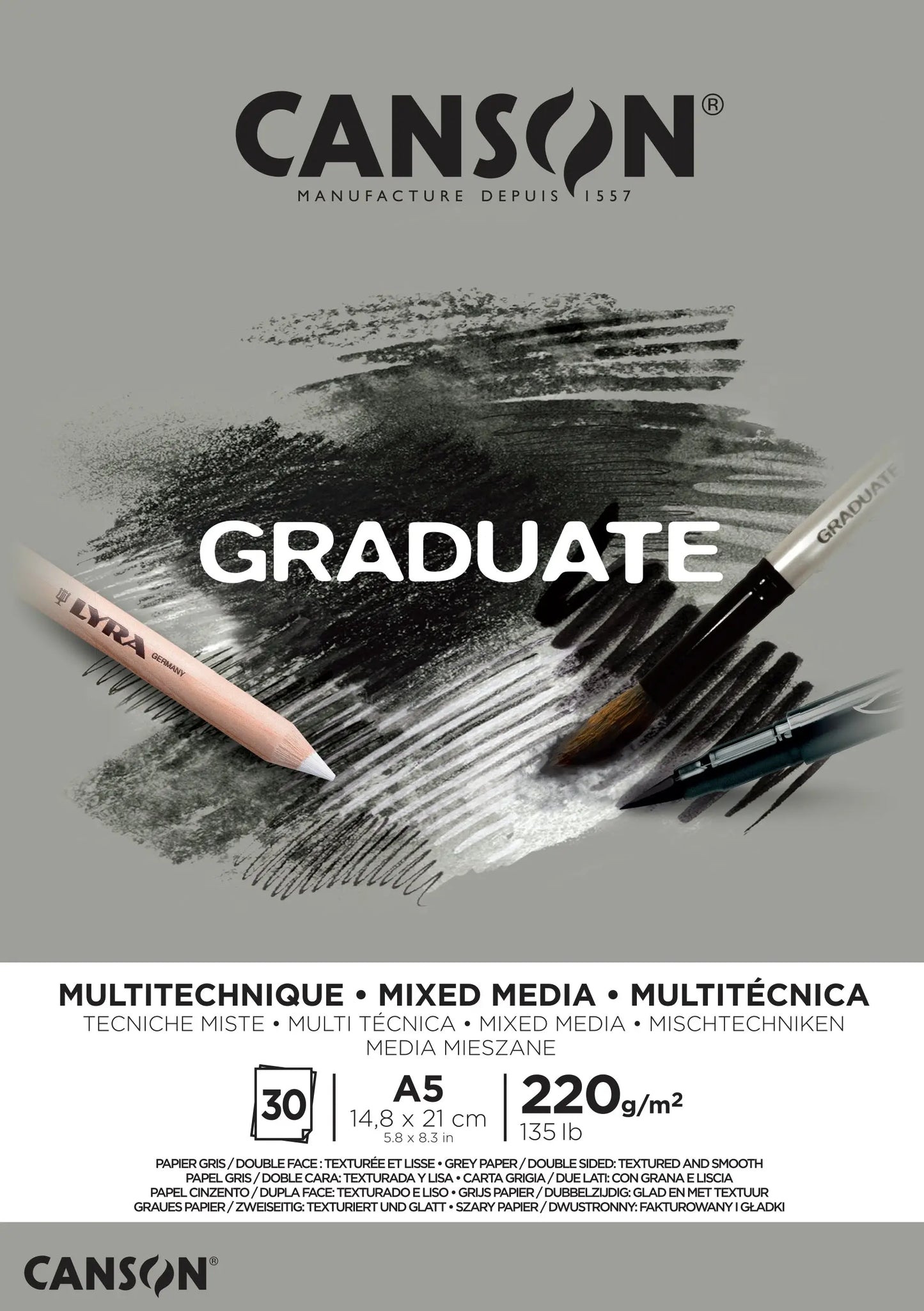 CANSON Graduate Mixed Media A5 400110370 20 Blatt, grau, 220g Idealshop