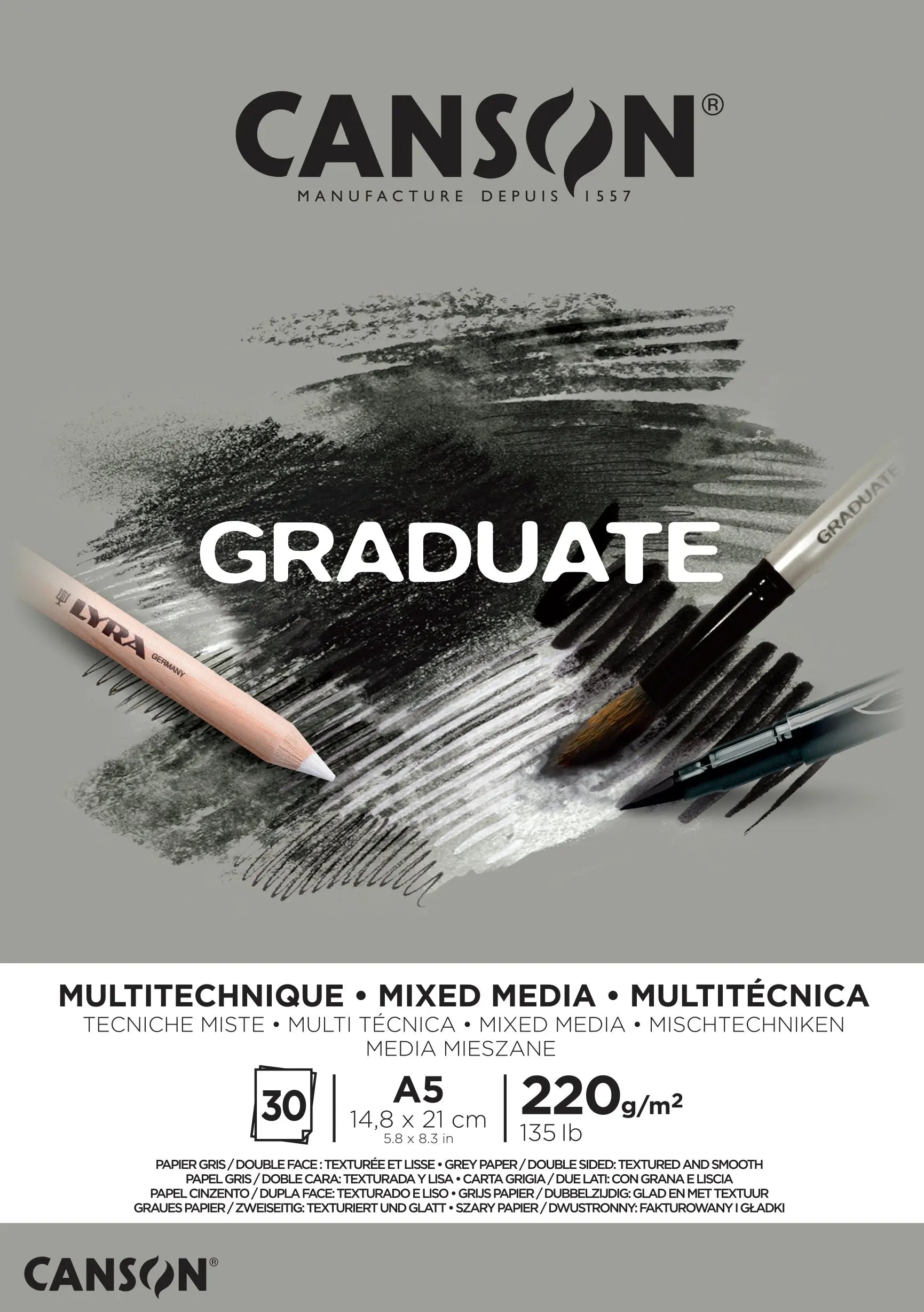CANSON Graduate Mixed Media A5 400110370 20 Blatt, grau, 220g Idealshop