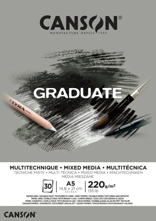 CANSON Graduate Mixed Media A5 400110370 20 Blatt, grau, 220g Idealshop