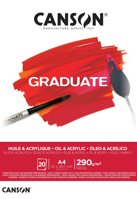 CANSON Graduate Öl und Acryl A4 400110380 20 Blatt, weiss, 290g Idealshop