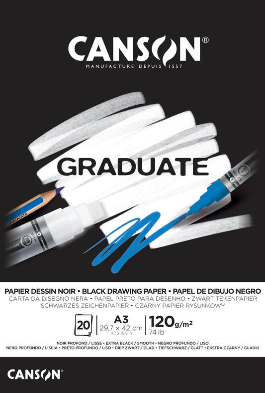 CANSON Graduate Zeichenpapier A3 400110387 20 Blatt, schwarz, 120g Idealshop