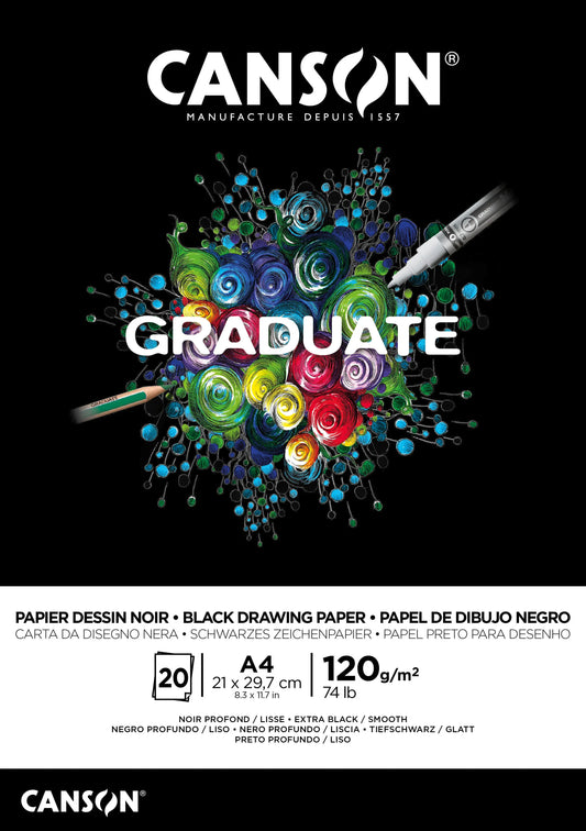 CANSON Graduate Zeichenpapier A4 400110386 20 Blatt, schwarz, 120g Idealshop