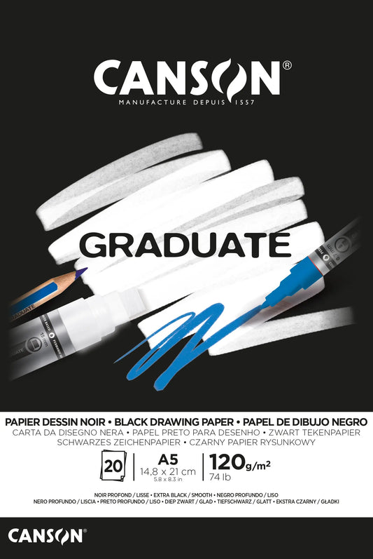CANSON Graduate Zeichenpapier A5 400110385 20 Blatt, schwarz, 120g Idealshop