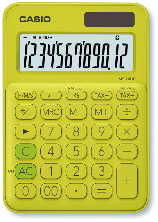 CASIO Mini Taschenrechner MS-20UC-YG-S 12-stellig gelb/grün Idealshop