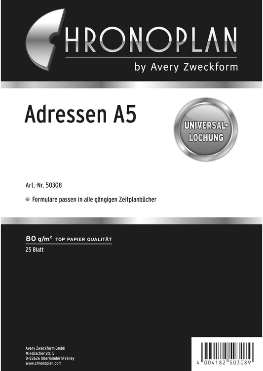 CHRONOPLAN Adressen 50308Z.26 25 Blatt A5 Idealshop