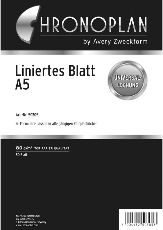 CHRONOPLAN Blatt liniert 50305Z.26 50 Blatt A5 Idealshop
