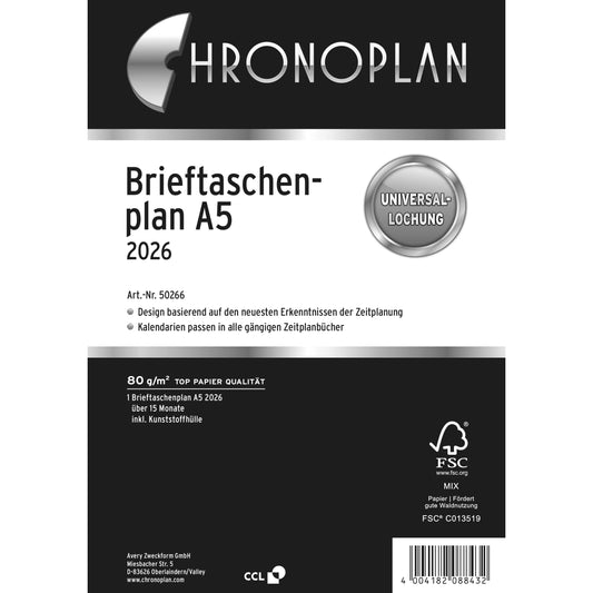 CHRONOPLAN Brieftaschenplaner 2026 50266Z.26 15 Monate A5 Idealshop