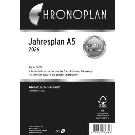 CHRONOPLAN Jahresplaner 2026 50276Z.26 6M/1S A5 Idealshop