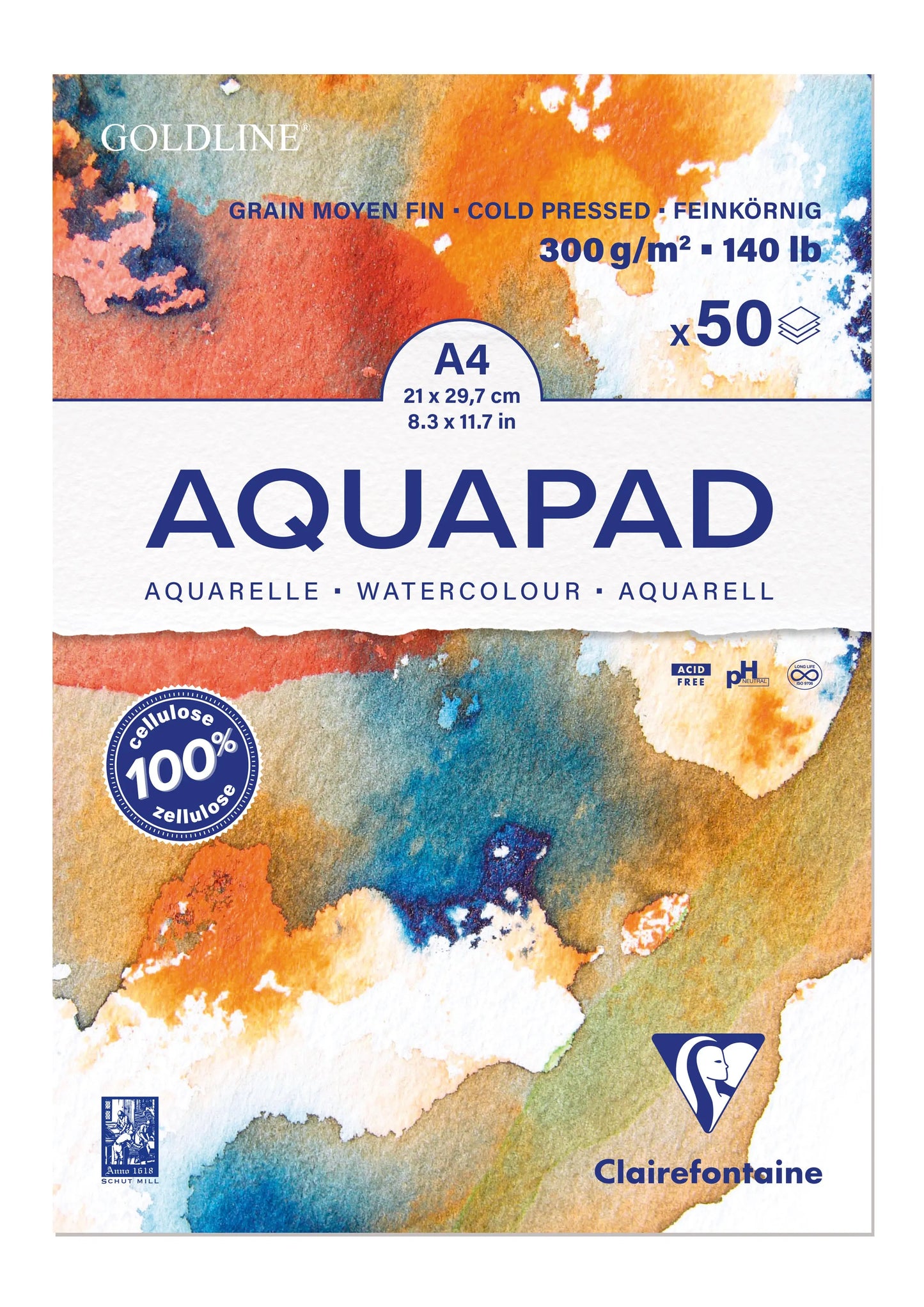 CLAIREFONTAINE Aquarell Zeichenblock A4 975721C naturweiss, MF, 300g 50 Blatt Idealshop