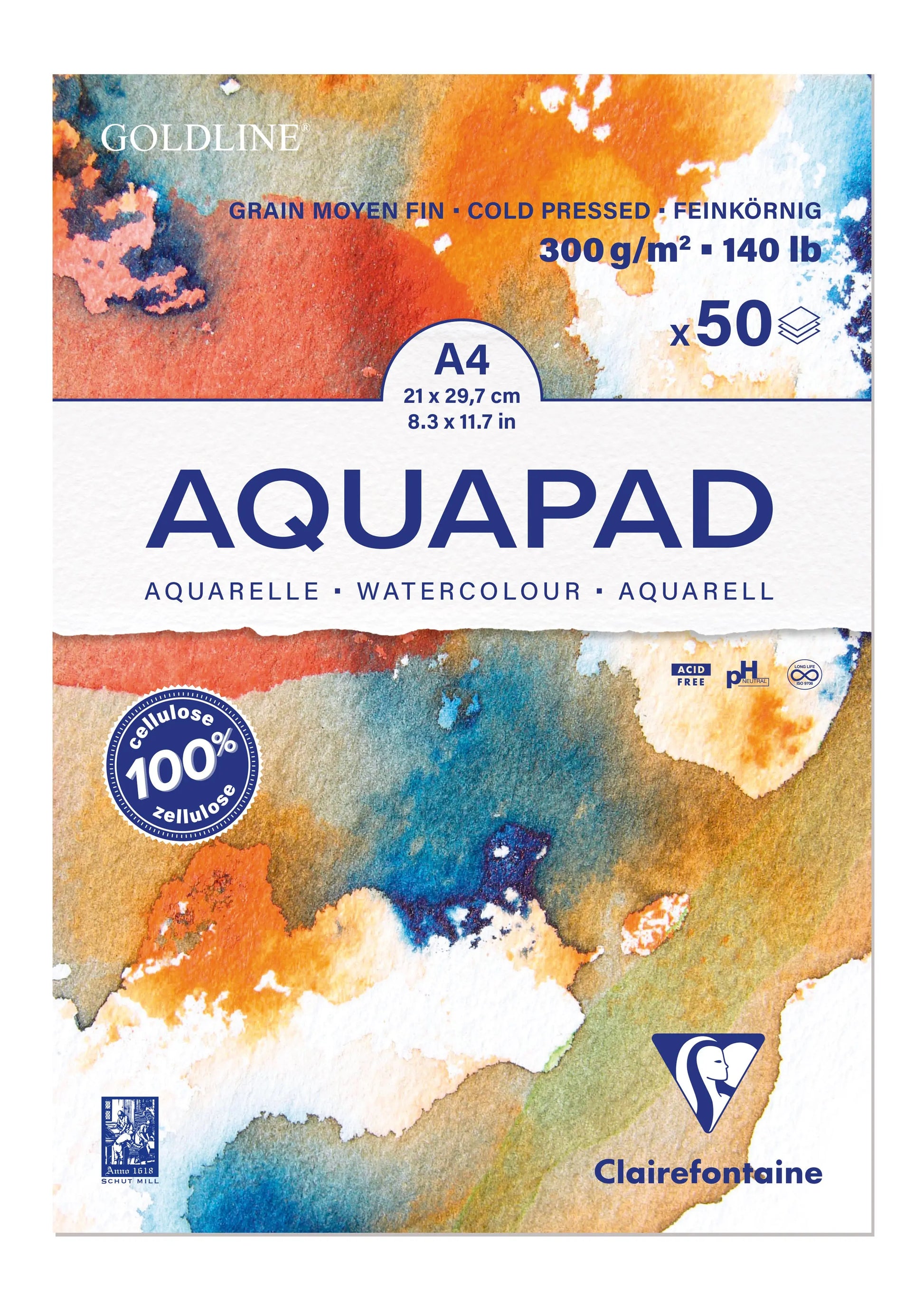 CLAIREFONTAINE Aquarell Zeichenblock A4 975721C naturweiss, MF, 300g 50 Blatt Idealshop