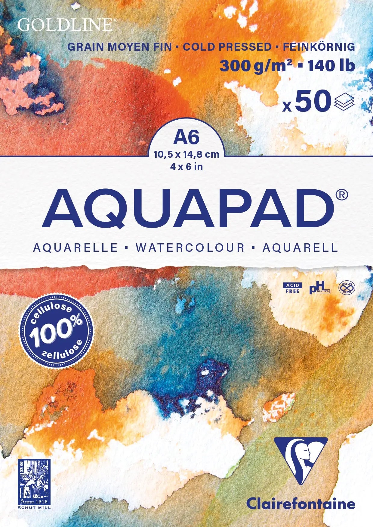 CLAIREFONTAINE Aquarell Zeichenblock A6 975620C naturweiss, MF, 300g 50 Blatt Idealshop