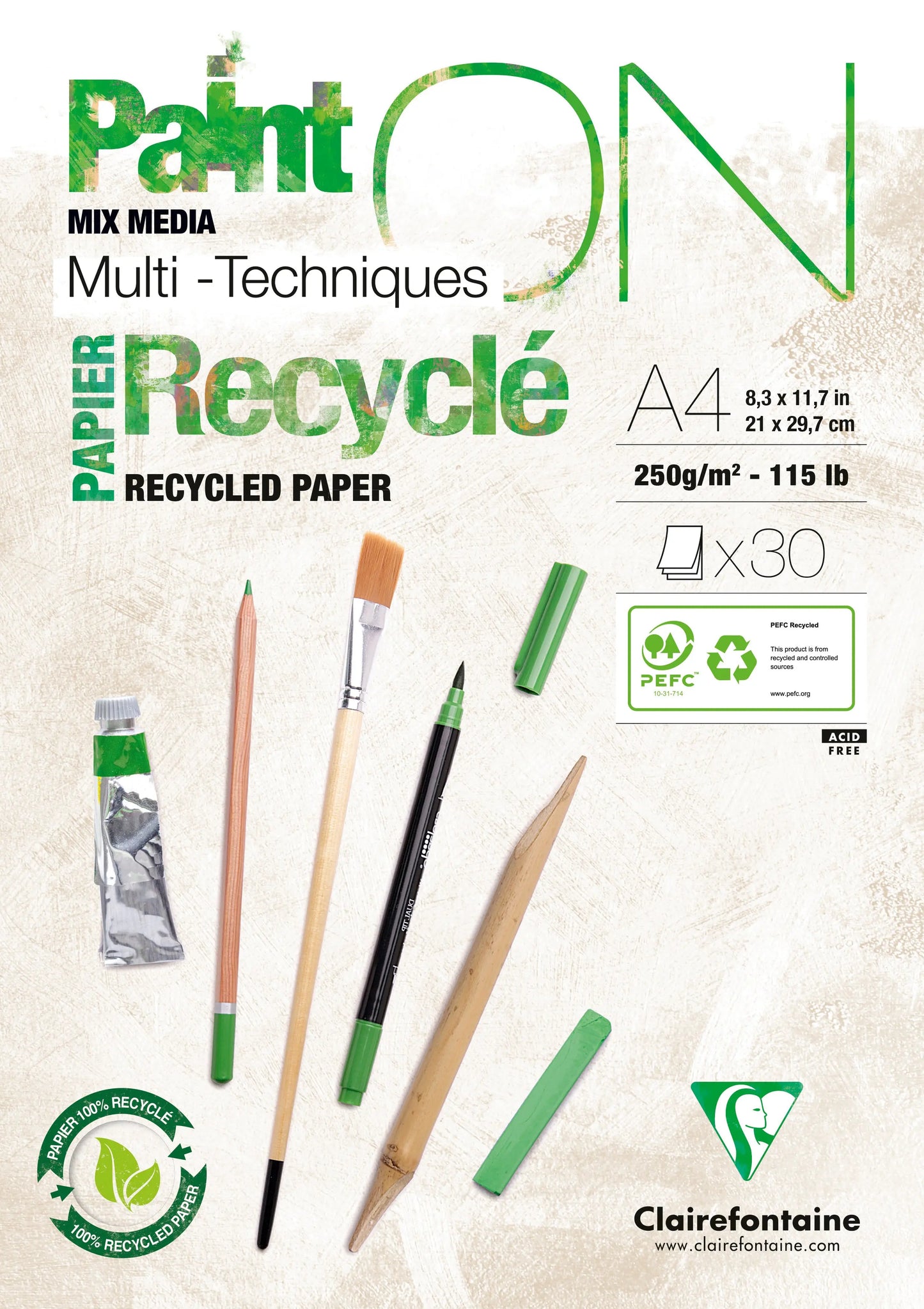 CLAIREFONTAINE Paint'On Block A4 975741C weiss, receycling 30 Blatt Idealshop