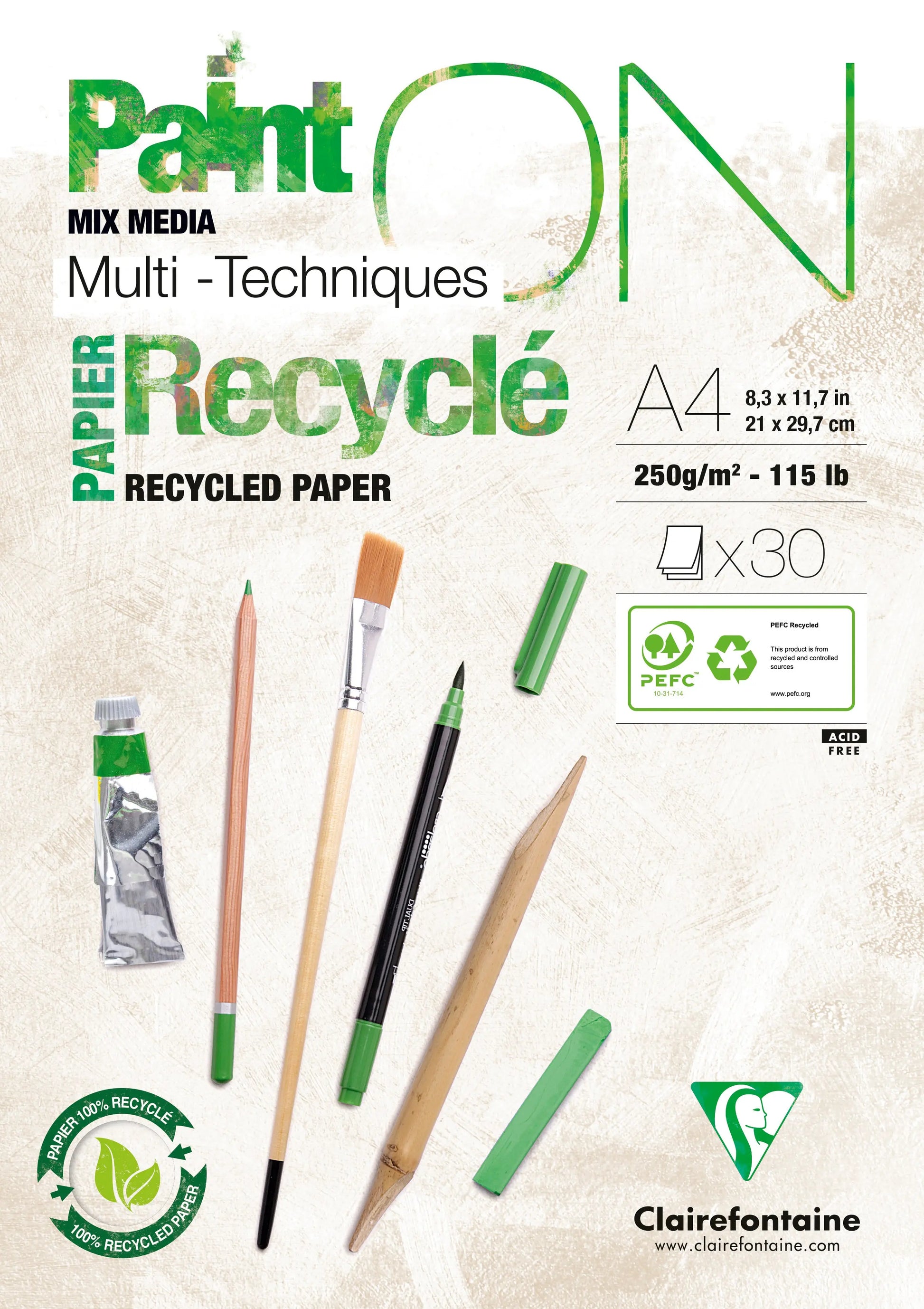 CLAIREFONTAINE Paint'On Block A4 975741C weiss, receycling 30 Blatt Idealshop