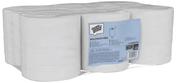 CLEAN AND CLEVER Putztuchrolle 1-lag. 19cmx300m 37378 Midi weiss, recycling 6 Rollen Idealshop