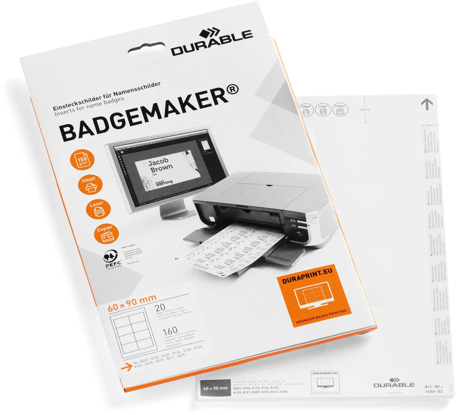 DURABLE Etiketten Badgemaker 145602 weiss, 60x90mm 20Bl./8Stk. Idealshop