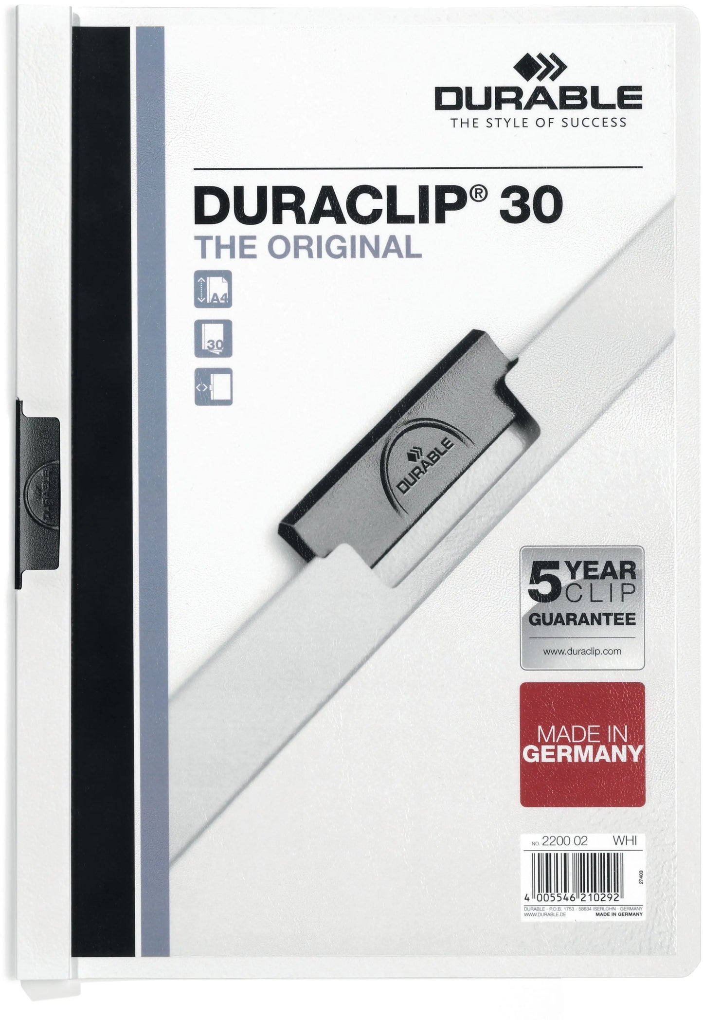 DURABLE Klemmhefter DURACLIP 30 220002 für 30 Blatt A4 weiss Idealshop