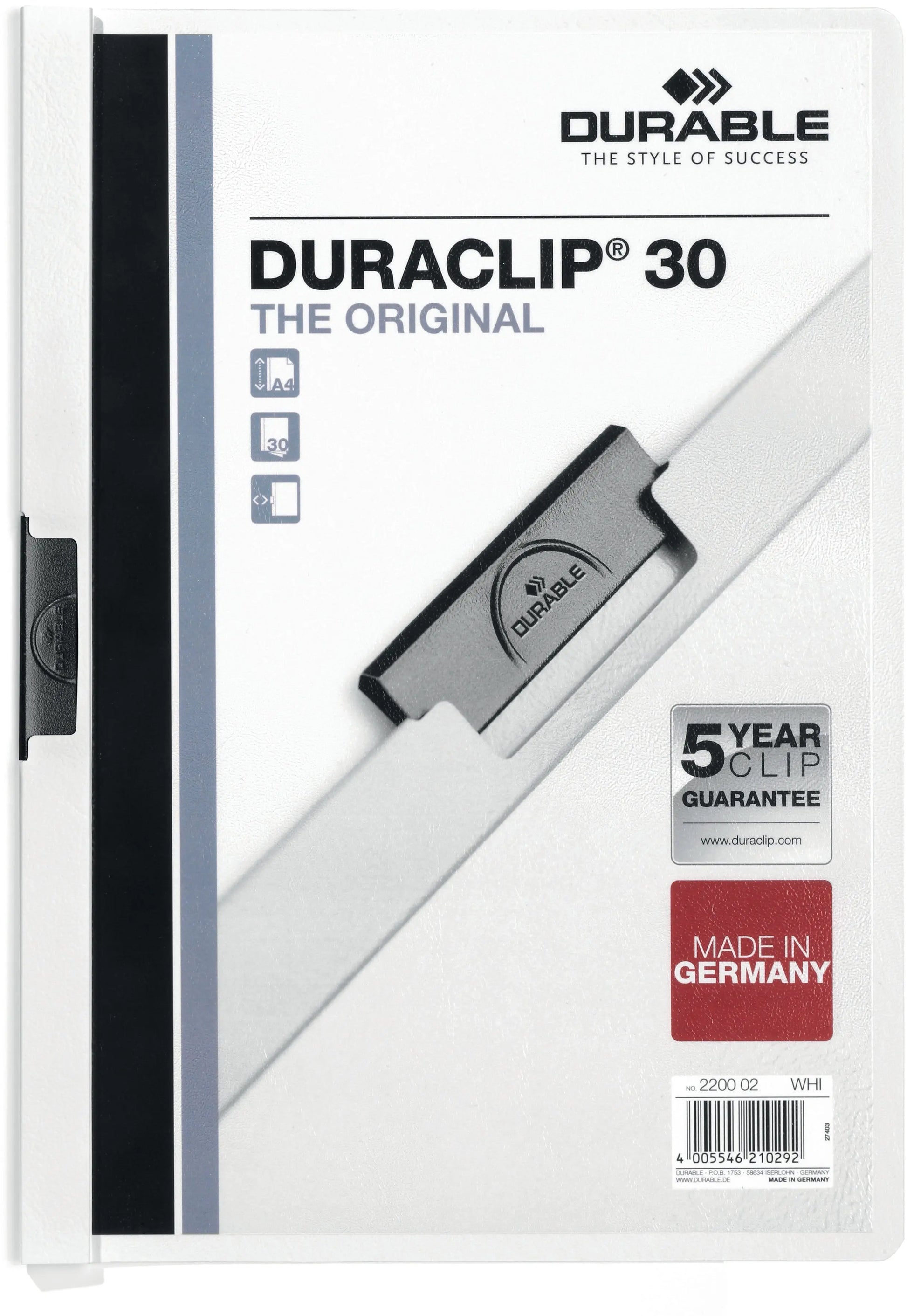 DURABLE Klemmhefter DURACLIP 30 220002 für 30 Blatt A4 weiss Idealshop