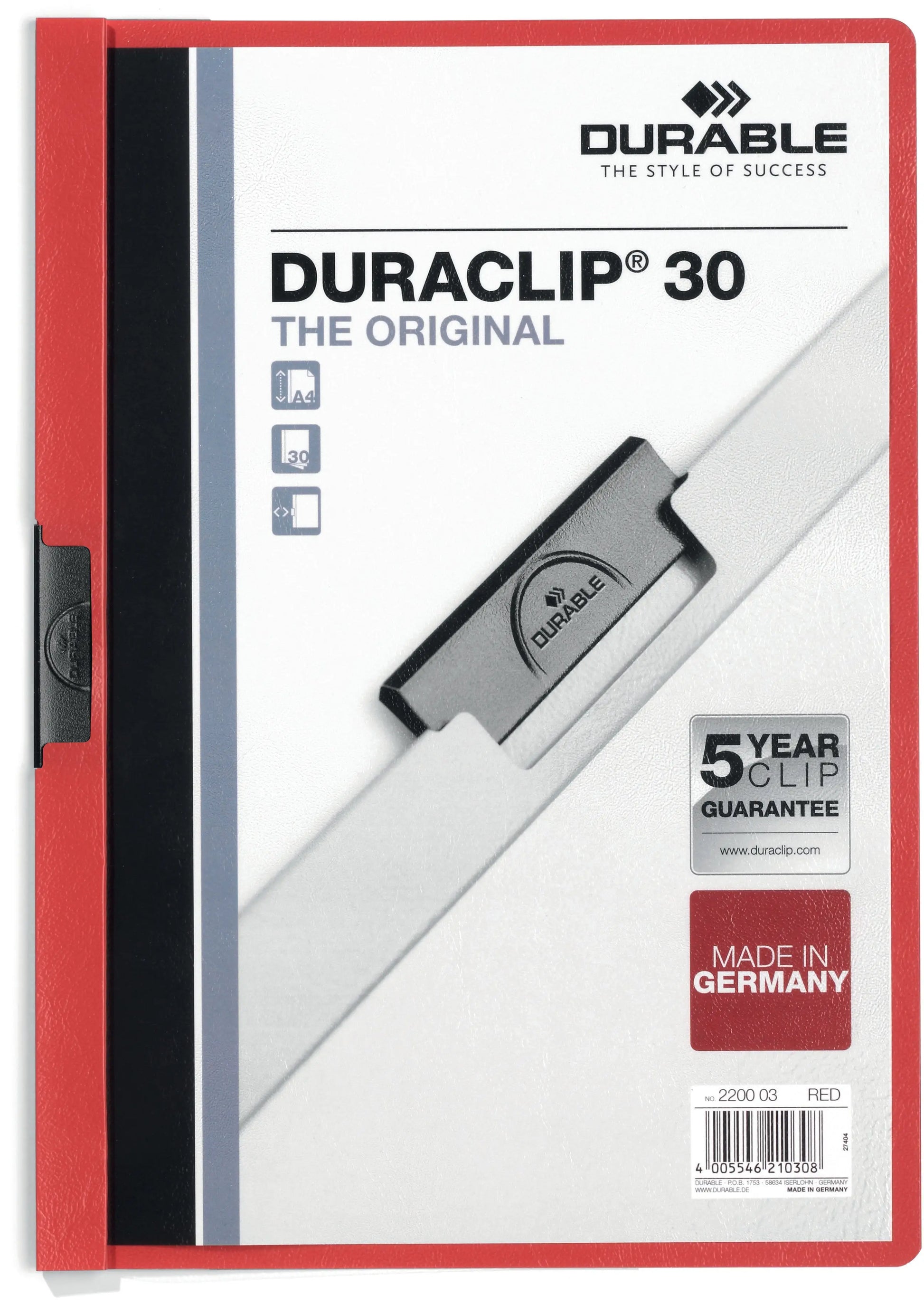 DURABLE Klemmhefter DURACLIP 30 220003 für 30 Blatt A4 rot Idealshop