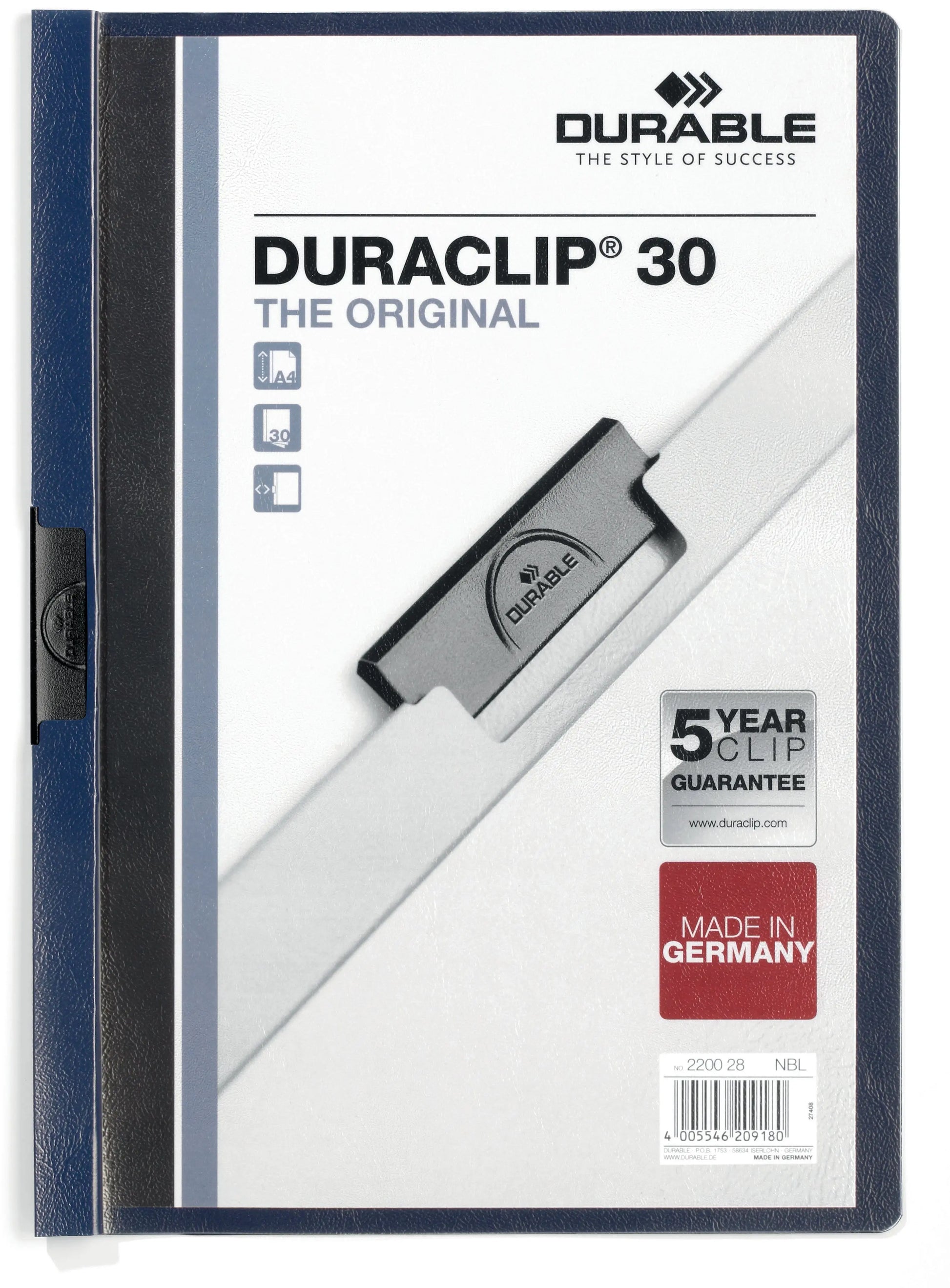 DURABLE Klemmhefter DURACLIP 30 220028 für 30 Blatt A4 nachtblau Idealshop
