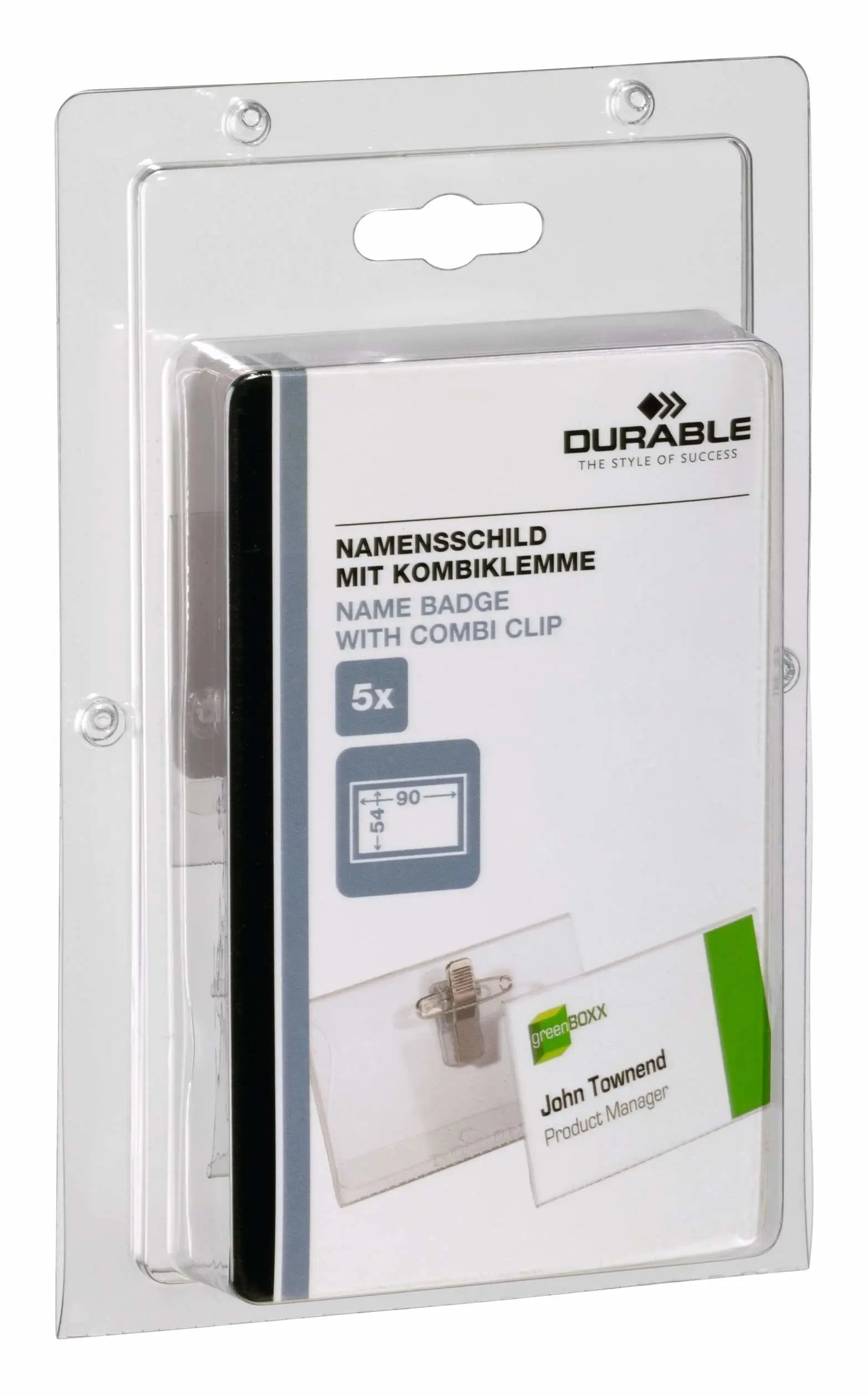 DURABLE Namensschild m/Klemme 90x54mm 861019 5 Stück transp. Kunststoff Idealshop