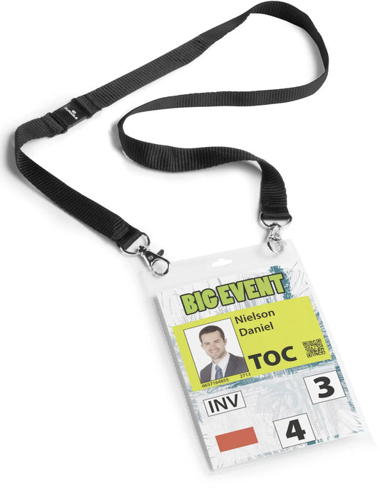 DURABLE Namensschild mit Band A6 852501 transparent/schwarz 10 Stück Idealshop