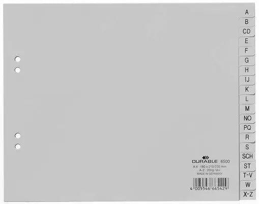 DURABLE Register PP A4 1/2 H. 650010 grau A-Z 20-teilig Idealshop