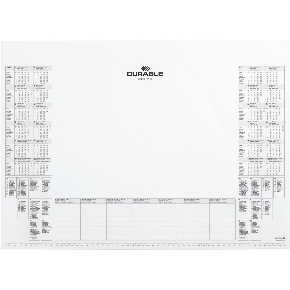 DURABLE Schreibunterlage 57x41cm 729202 Kalenderblock, 2026-2027 Idealshop