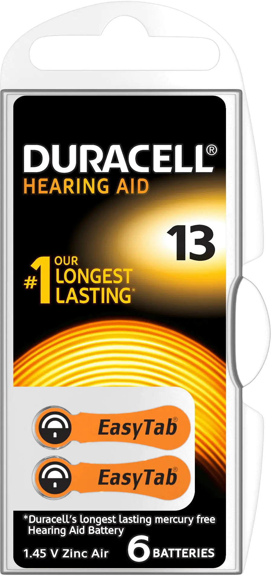 DURACELL Hörgeräte Batterie Easy Tab 13 PR48, ZincAir, 1.5V 6 Stück Idealshop
