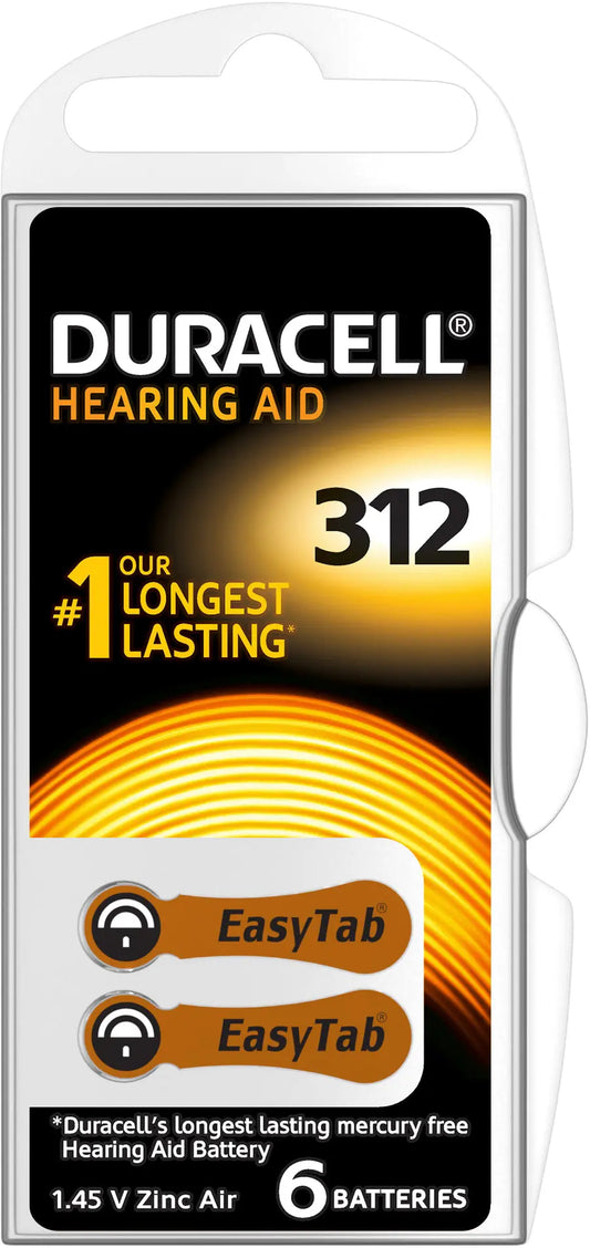DURACELL Hörgeräte Batterie Easy Tab 4-077573 312, ZincAir D6,1.4V. 6 Stk. Idealshop