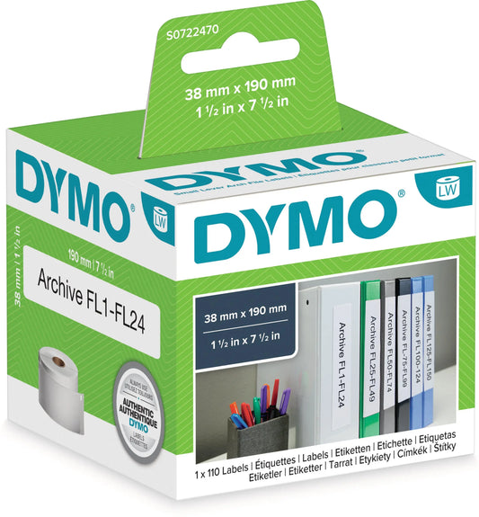 DYMO Etikettenrollen 38x190mm S0722470 weiss, perm. 110 Stück Idealshop