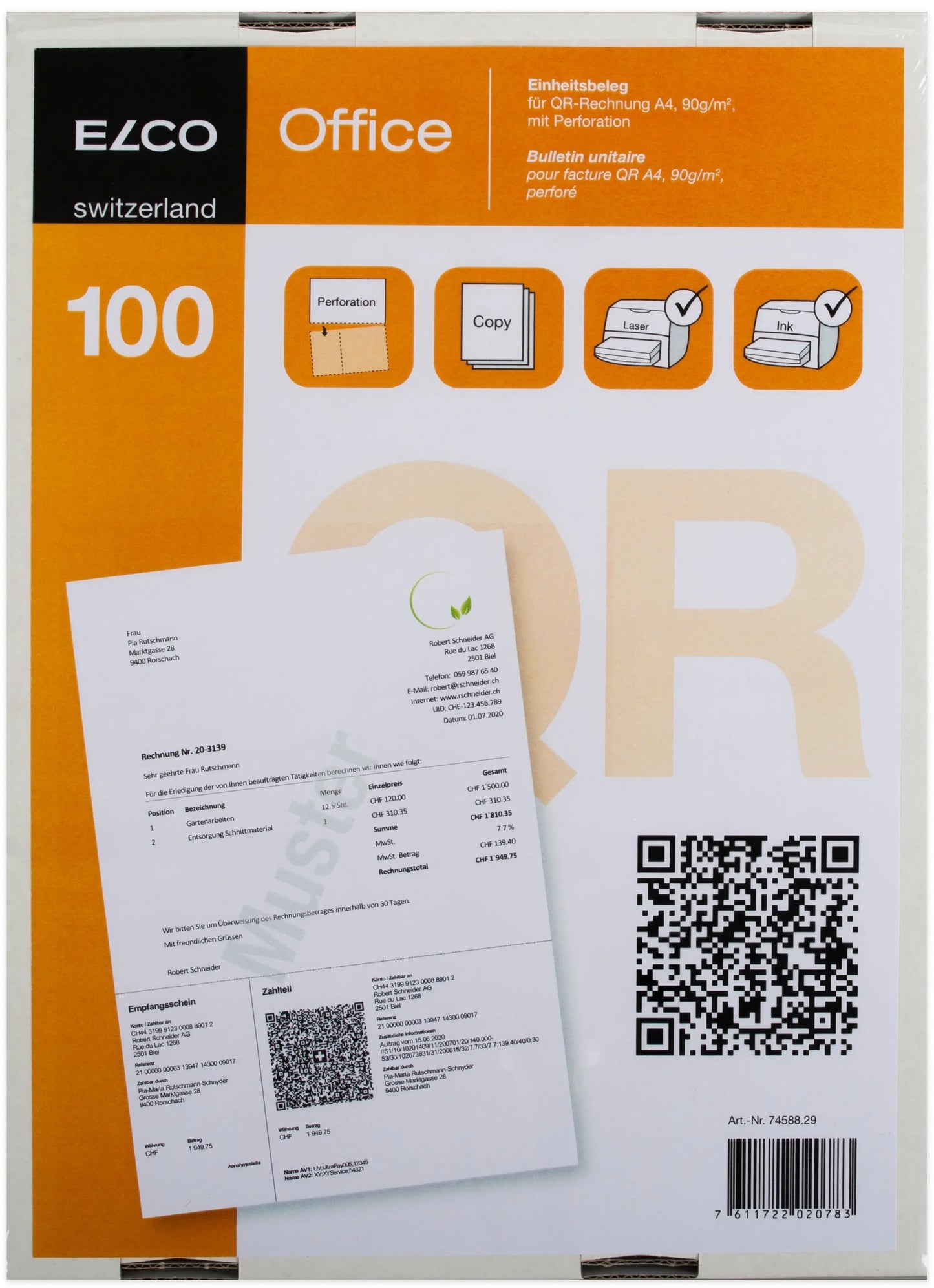 ELCO Einz.schein QR-Rech. A4 74588.29 90g, perforiert,100 Stück Idealshop