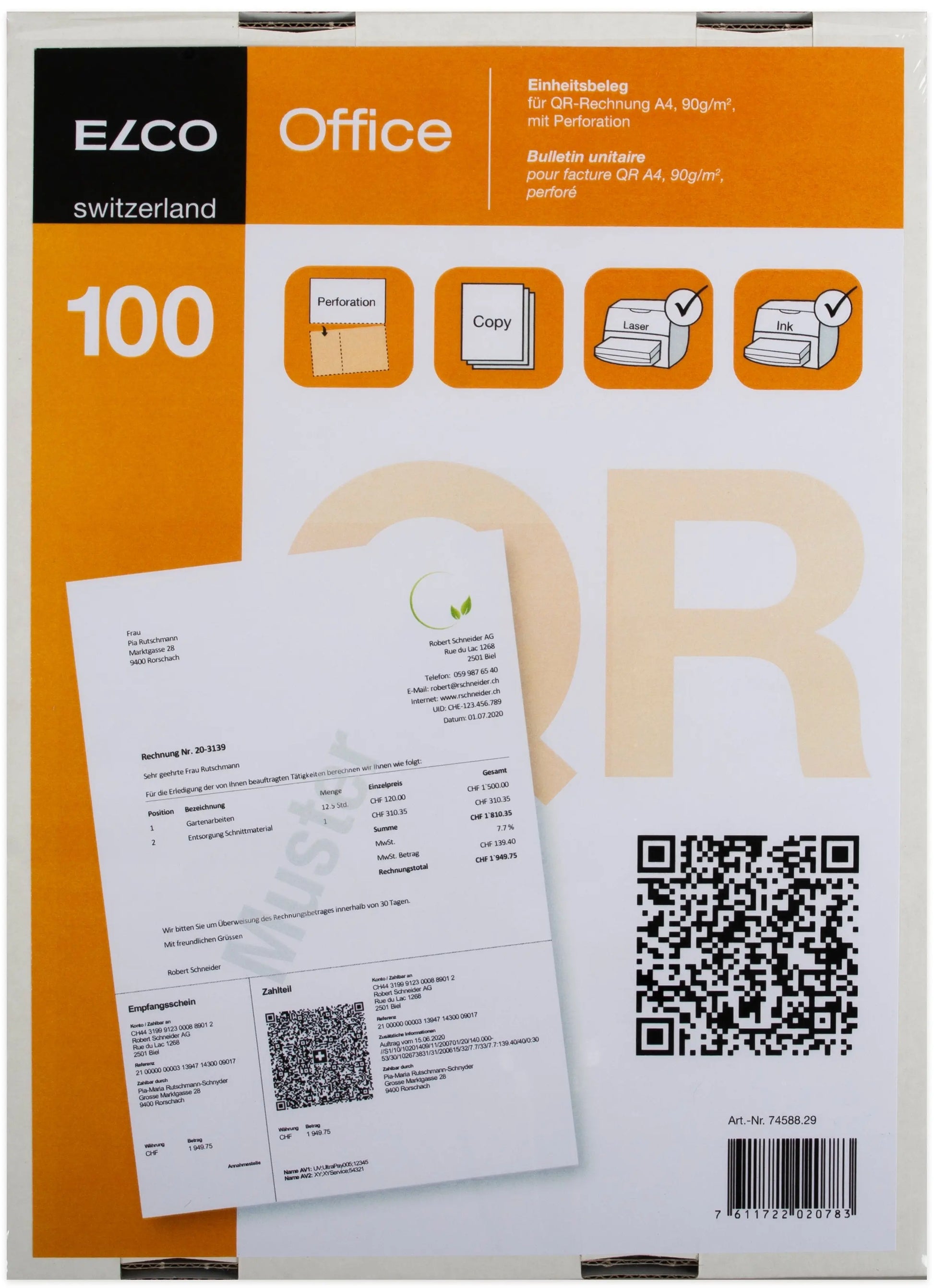 ELCO Einz.schein QR-Rech. A4 74588.29 90g, perforiert,100 Stück Idealshop