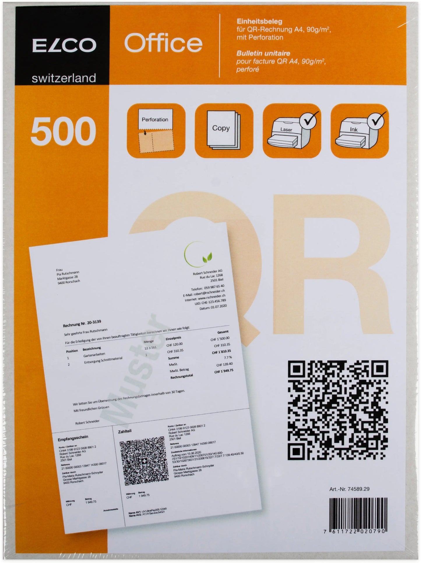 ELCO Einz.schein QR-Rech. A4 74589.29 90g, perforiert,500 Stück Idealshop