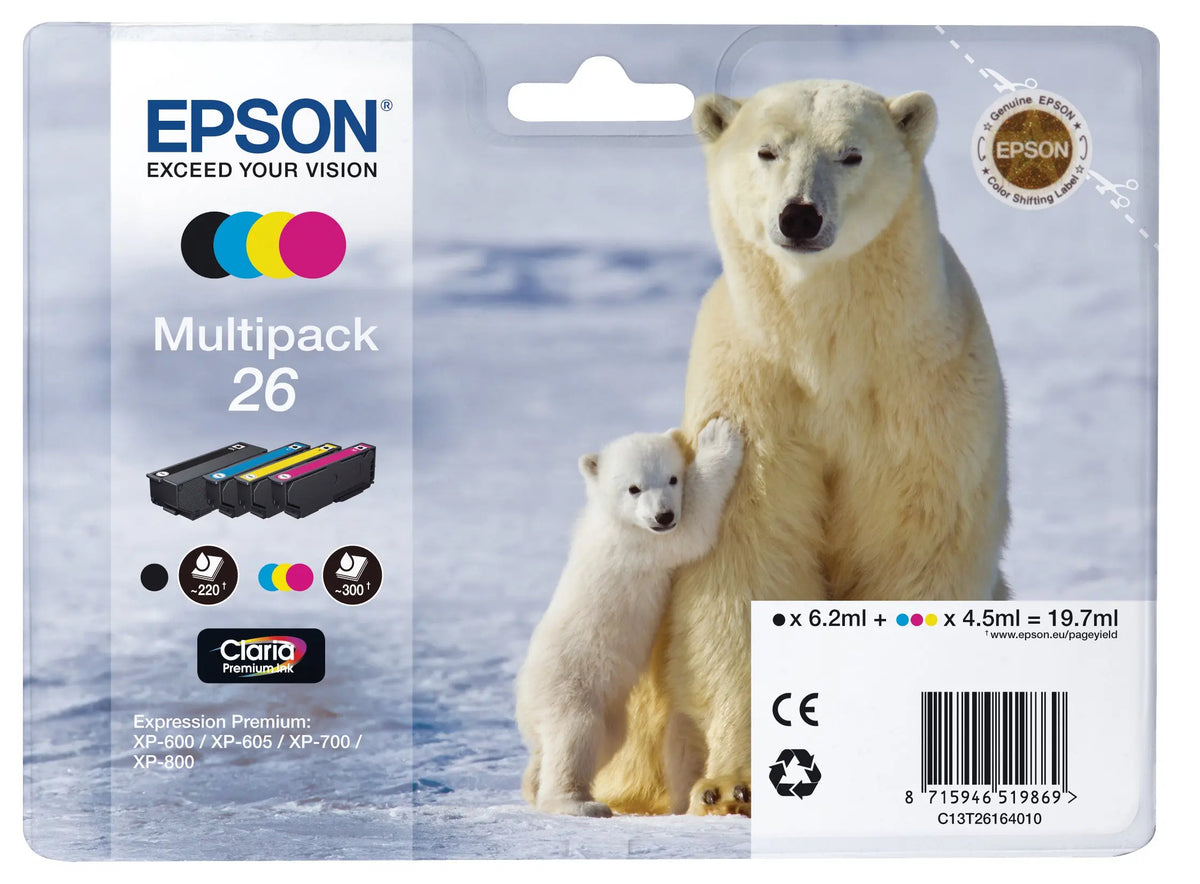 EPSON Multipack Tinte CMYBK T261640 XP 700/800 300/220 Seiten Idealshop