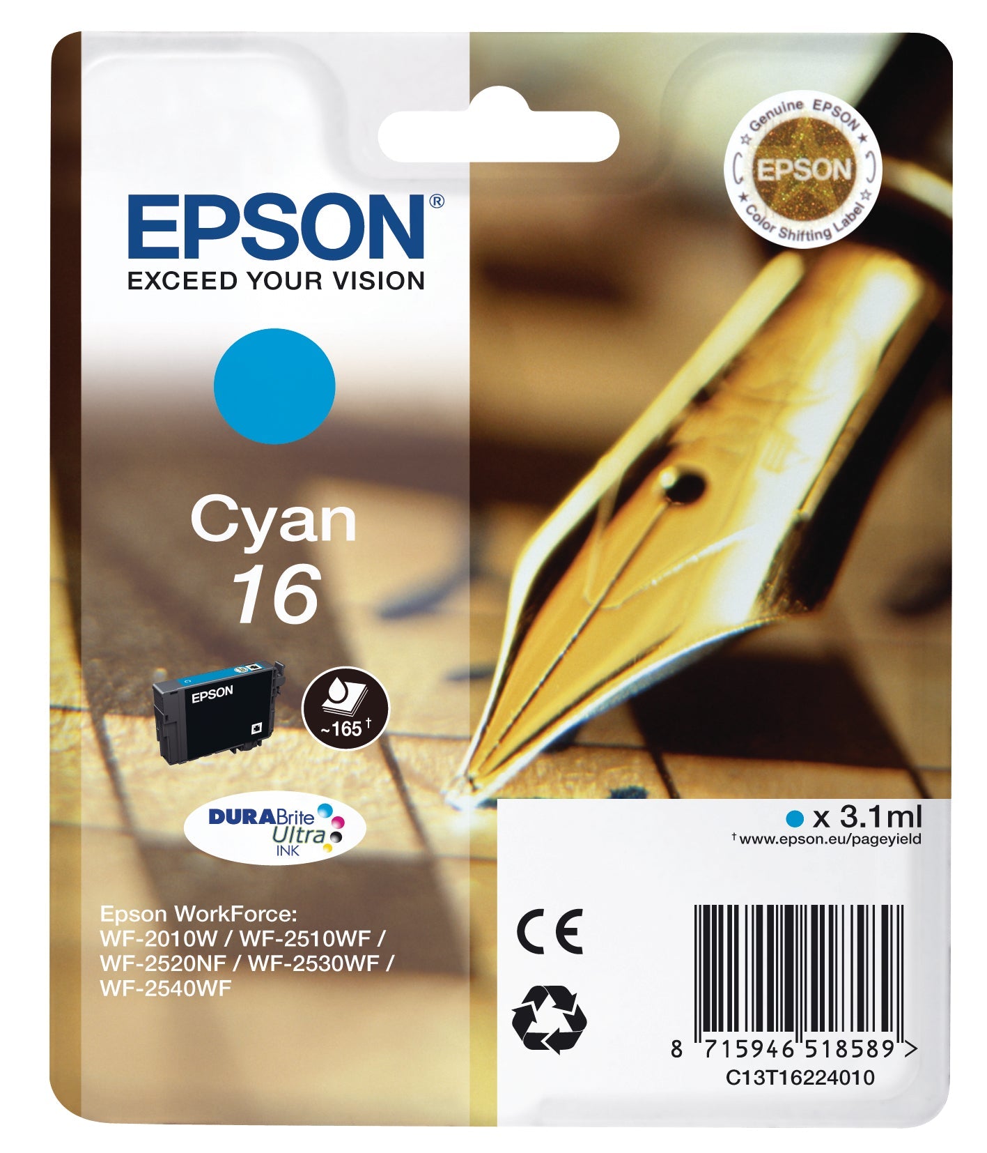 EPSON Tintenpatrone 16 cyan T162240 WF 2010/2540 165 Seiten Idealshop