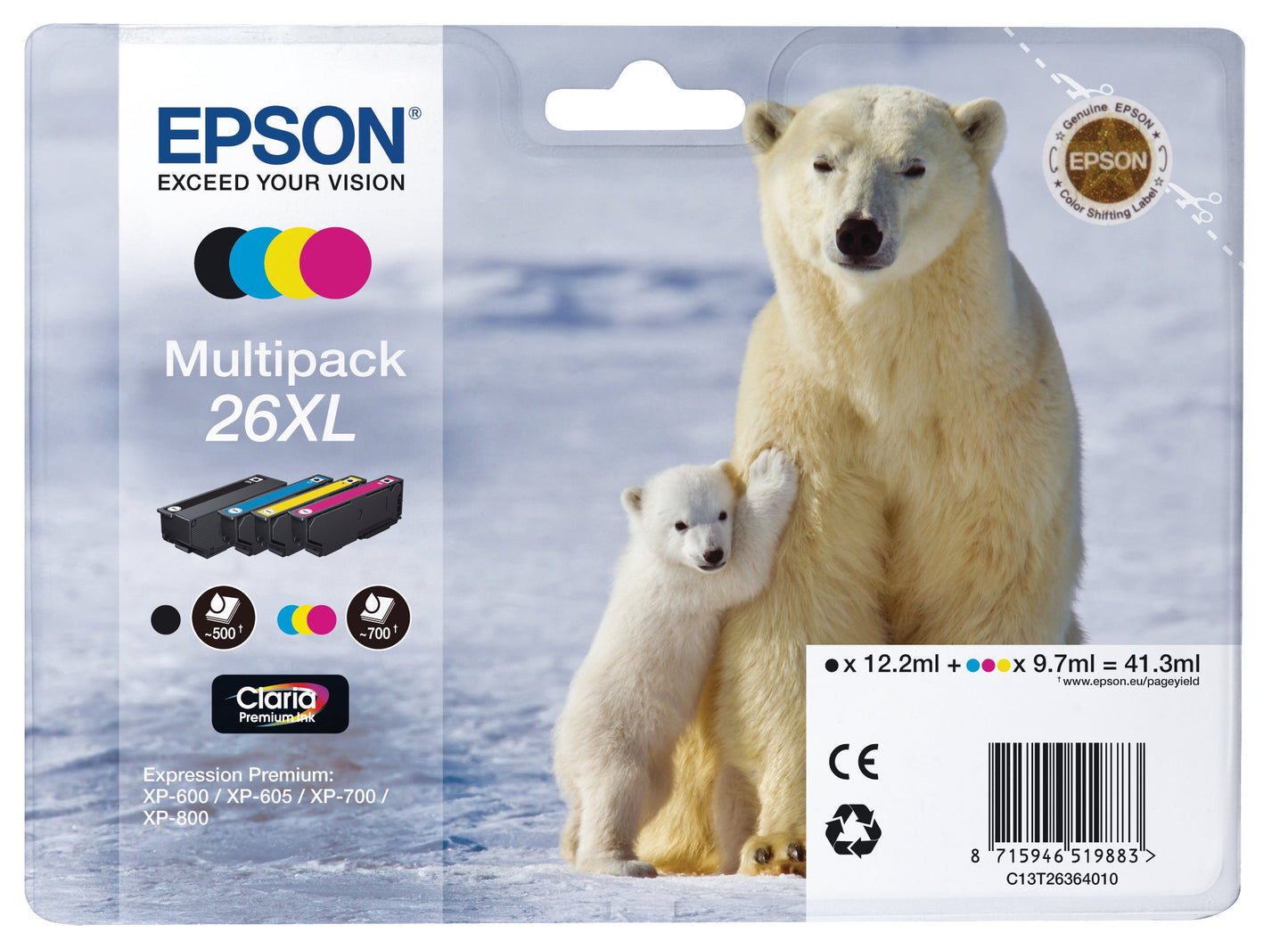 EPSON Multipack Tinte XL CMYBK T263640 XP 700/800 700/500 Seiten Idealshop