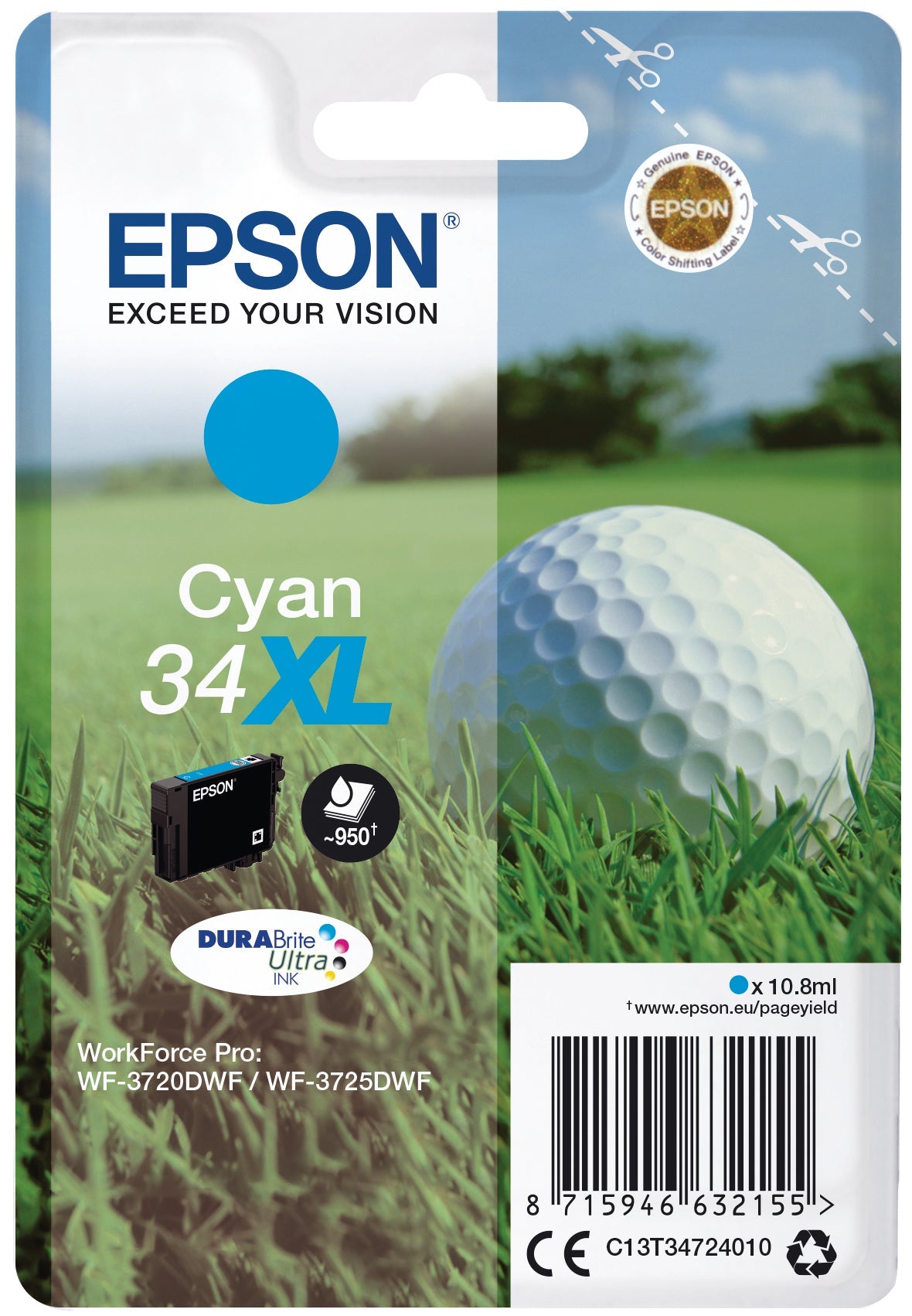 EPSON Tintenpatrone XL cyan T347240 WF-3720/3725DWF 950 Seiten Idealshop