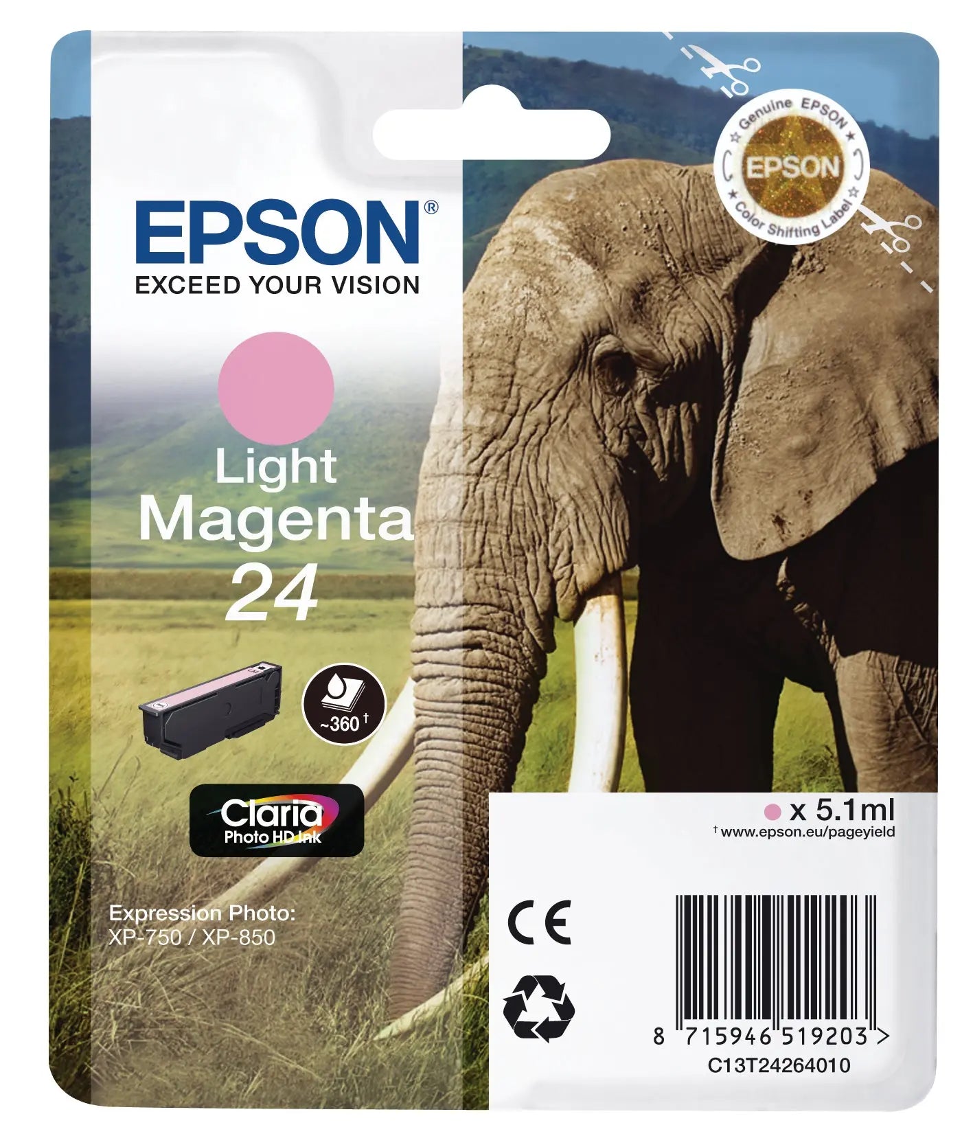 EPSON Tintenpatrone 24 light magenta T242640 XP 750/850 360 Seiten Idealshop