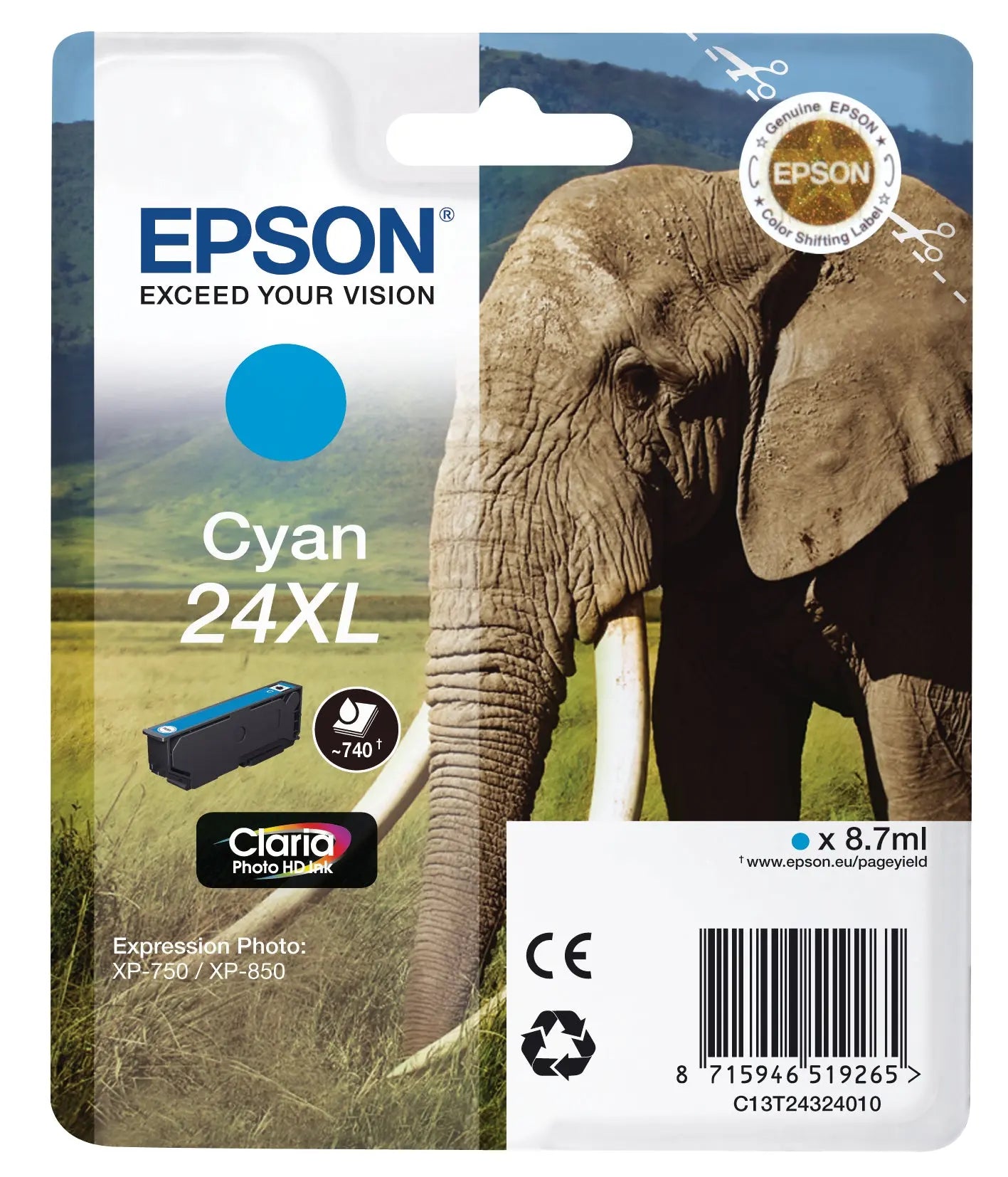 EPSON Tintenpatrone 24XL cyan T243240 XP 750/850 500 Seiten Idealshop
