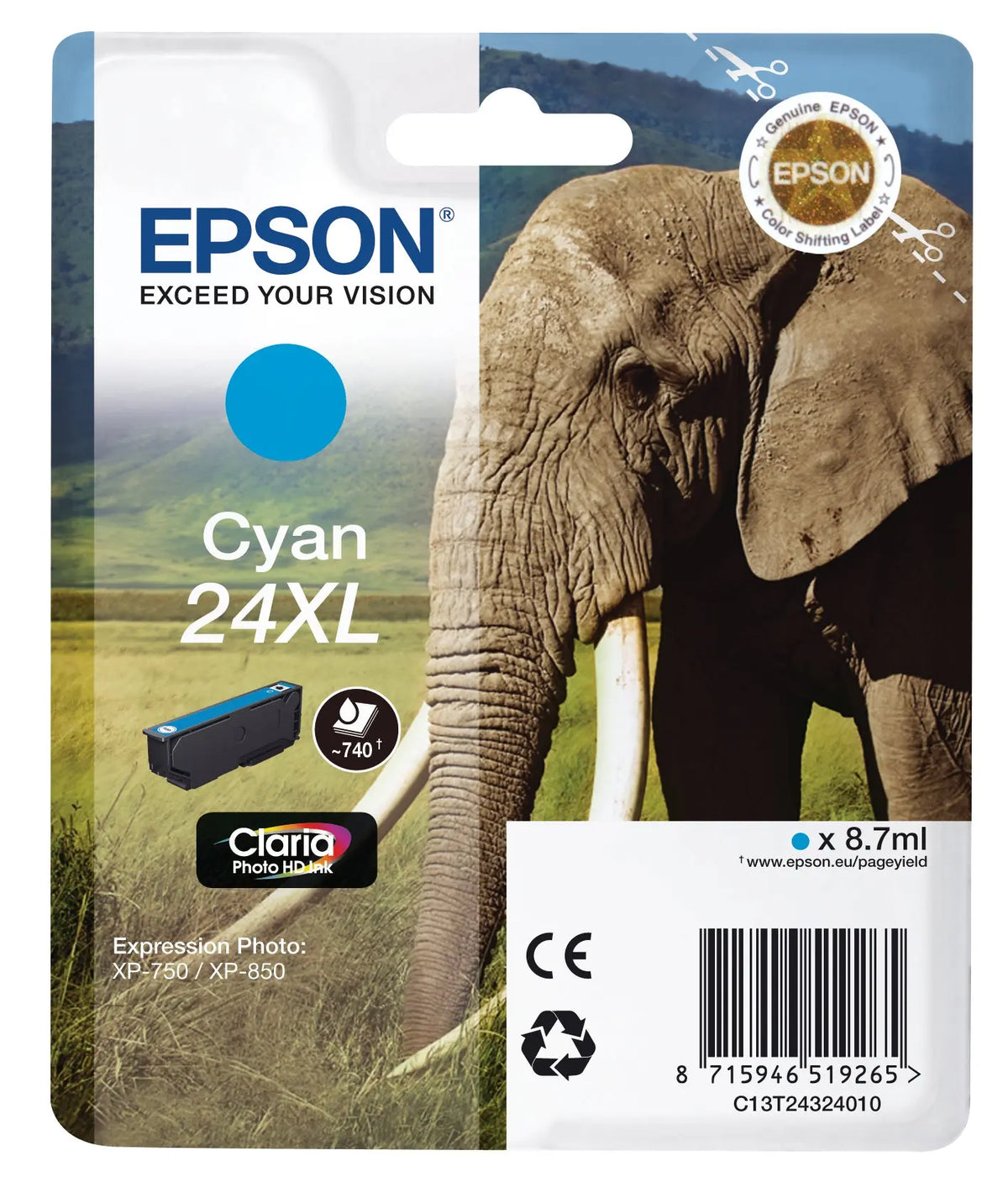 EPSON Tintenpatrone 24XL cyan T243240 XP 750/850 500 Seiten Idealshop