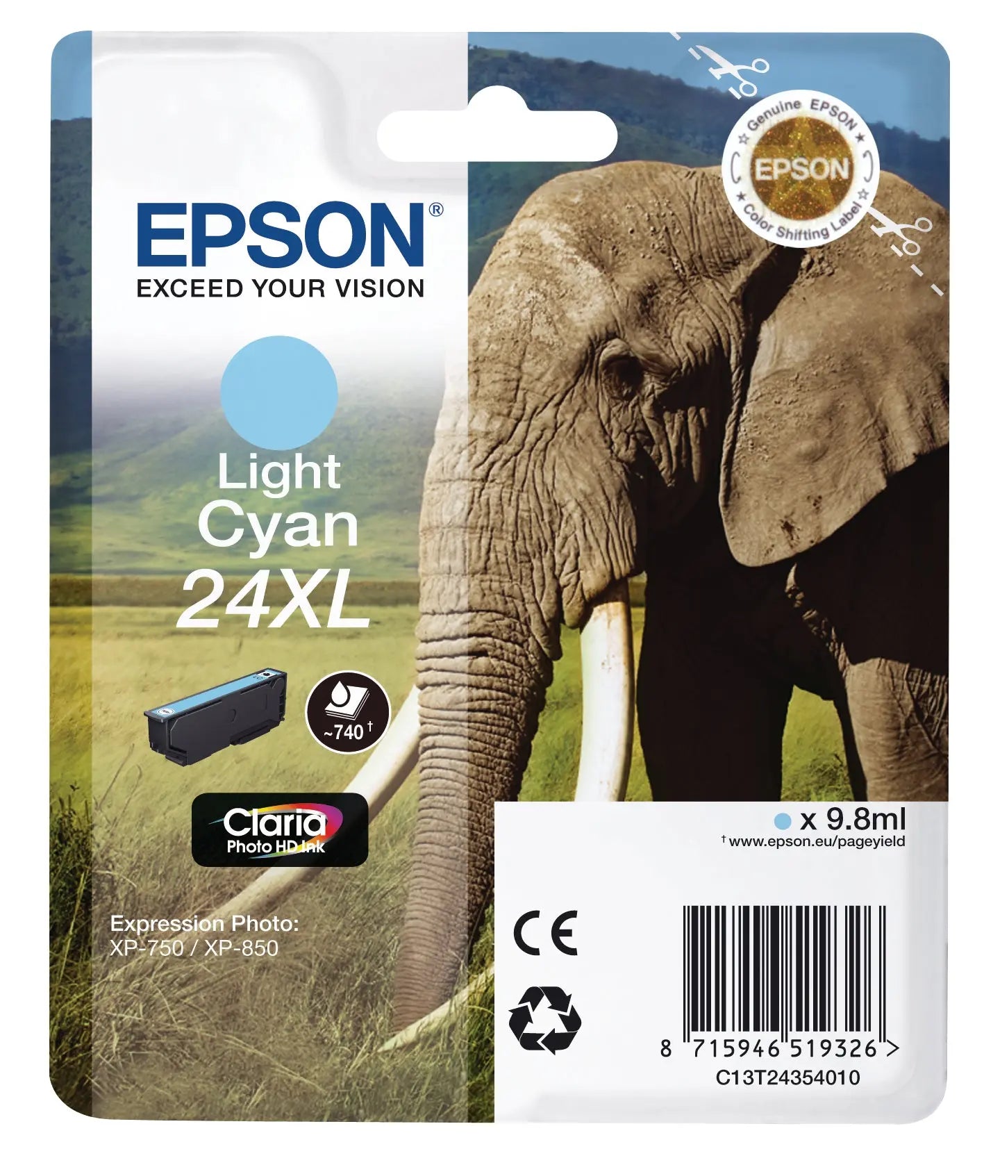 EPSON Tintenpatrone 24XL light cyan T243540 XP 750/850 500 Seiten Idealshop